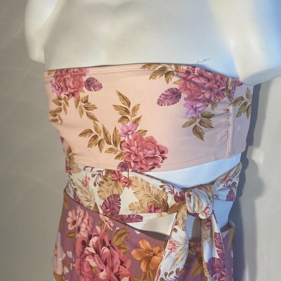 Kona Sol NWT SZ M Pink Floral Cut Out One Piece Figure Flattering Swimsuit Beach - Picture 2 of 9